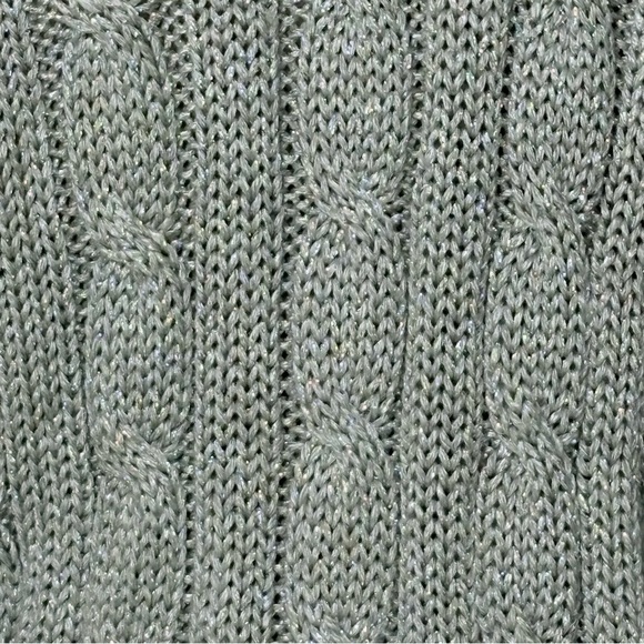 90s Liz Claiborne Women’s M Metallic Cable Knit Turtleneck Sweater Silver Gray - Picture 13 of 16